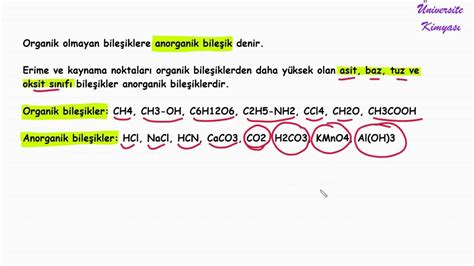 organik ve inorganik bileşikler nelerdir